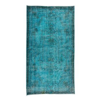 3.8x7 ft vintage hand-knotted teal over-dyed rug from turkey, woolen floor covering. tek0616