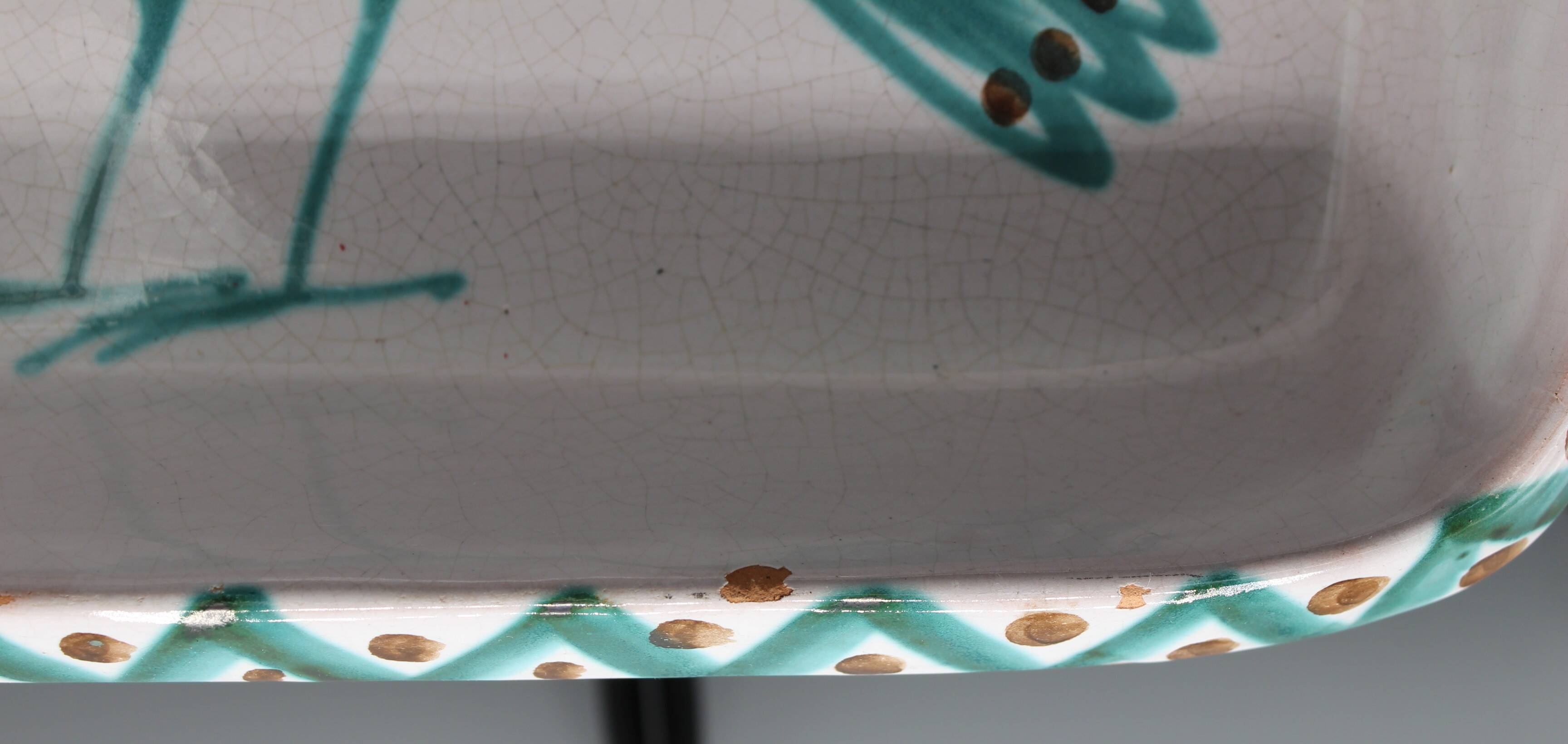 Large vintage ceramic dish depicting a bird - robert picault