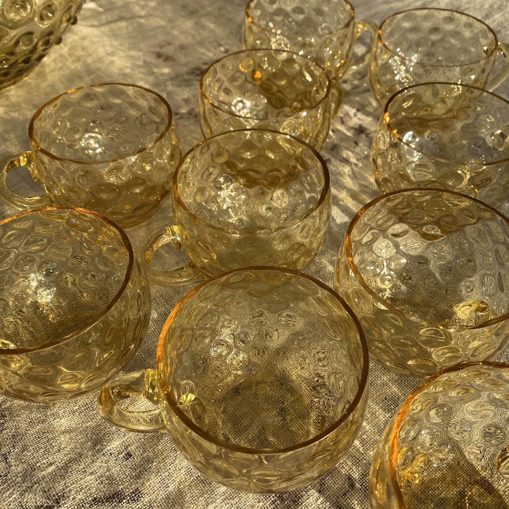 Vintage punch service in amber glass, Empoli style, 1960s-70s.