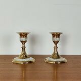 Brass and mother-of-pearl candle holders