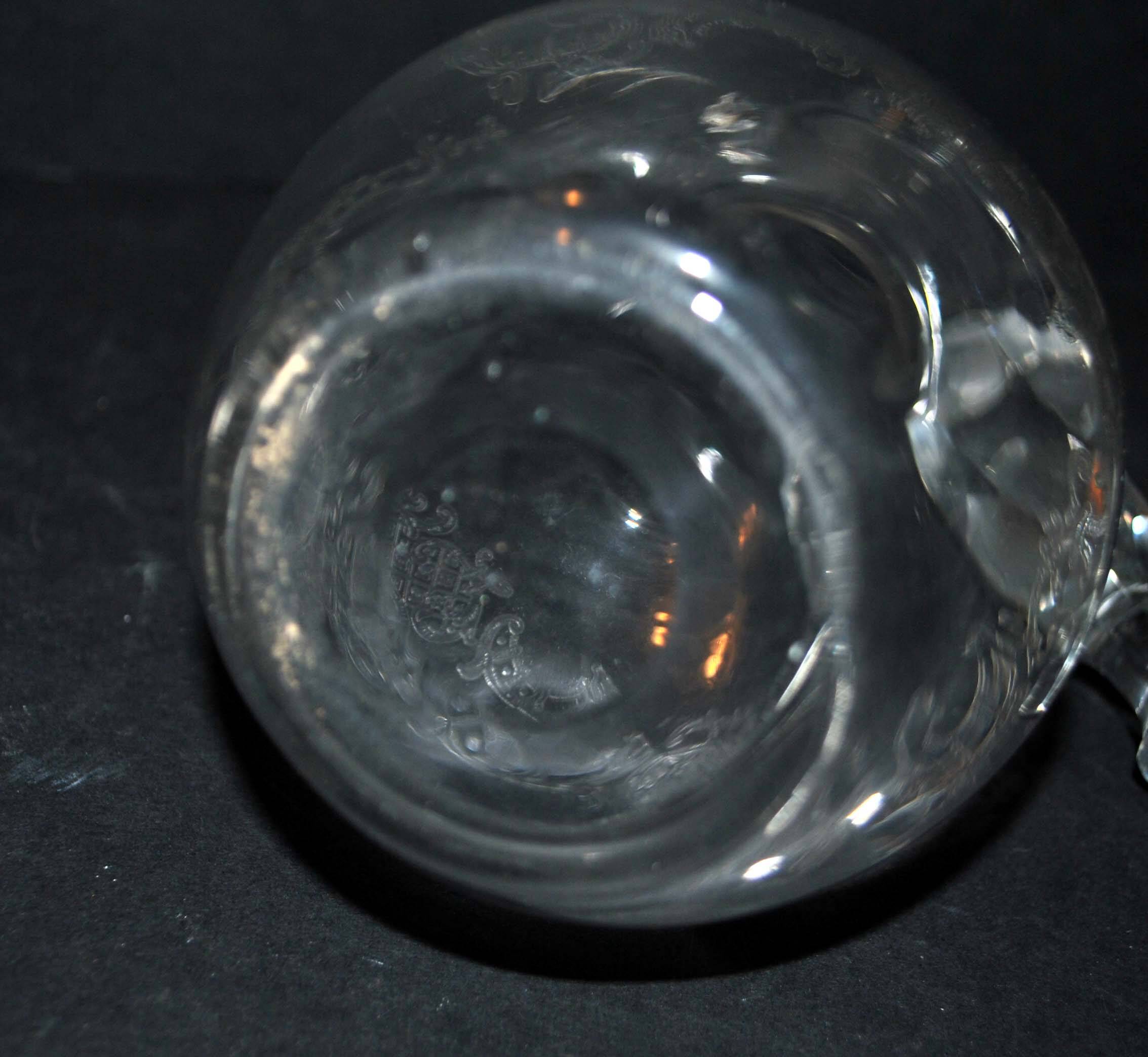 Antique acid-etched crystal carafe - 1900 rococo and foliage decor - 23cm