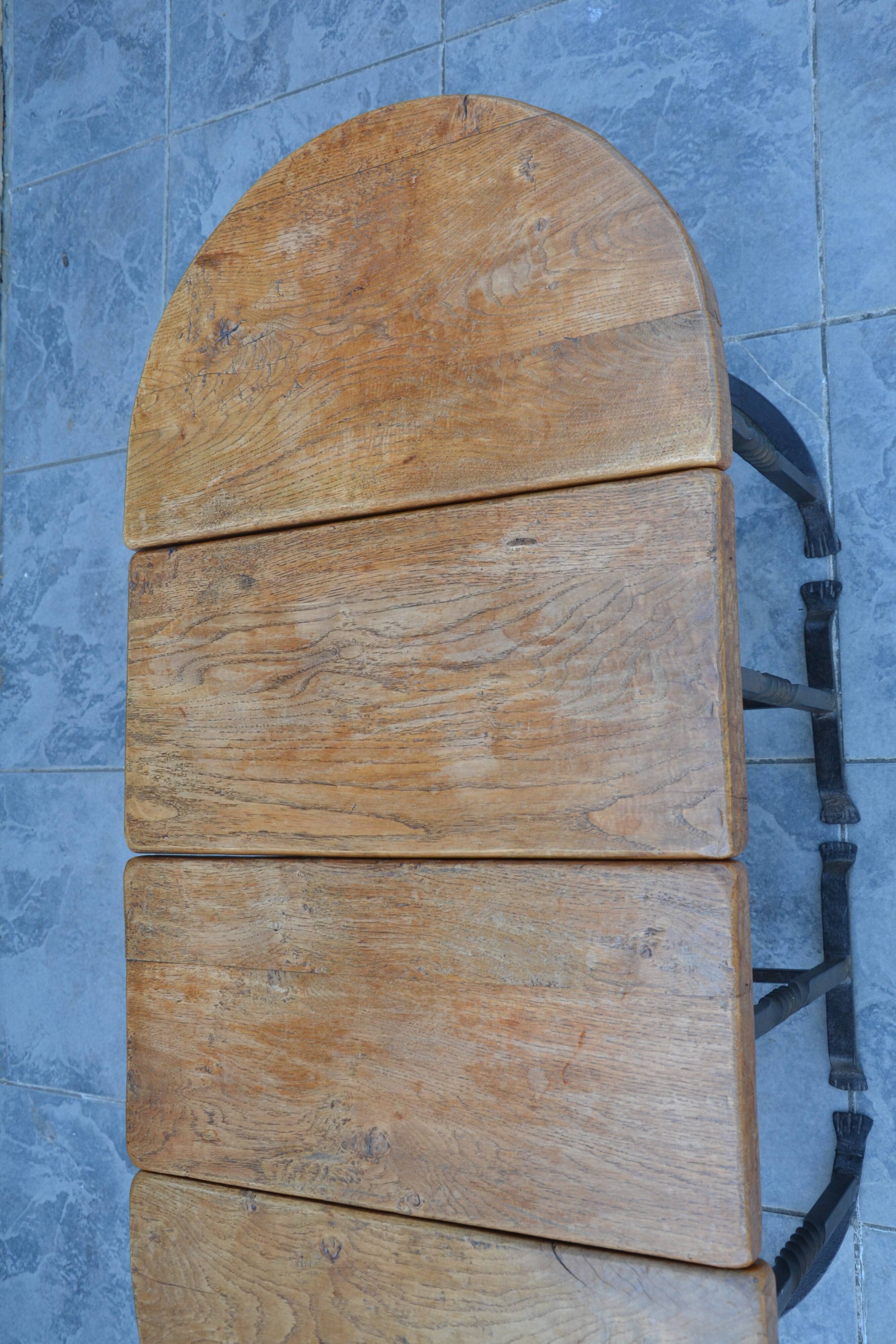 Unusual modular coffee table in oak and wrought iron.