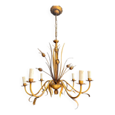 Lustre en métal doré décor de gerbe de roseaux. style Coco Chanel