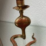 Chiseled brass cobra candlestick