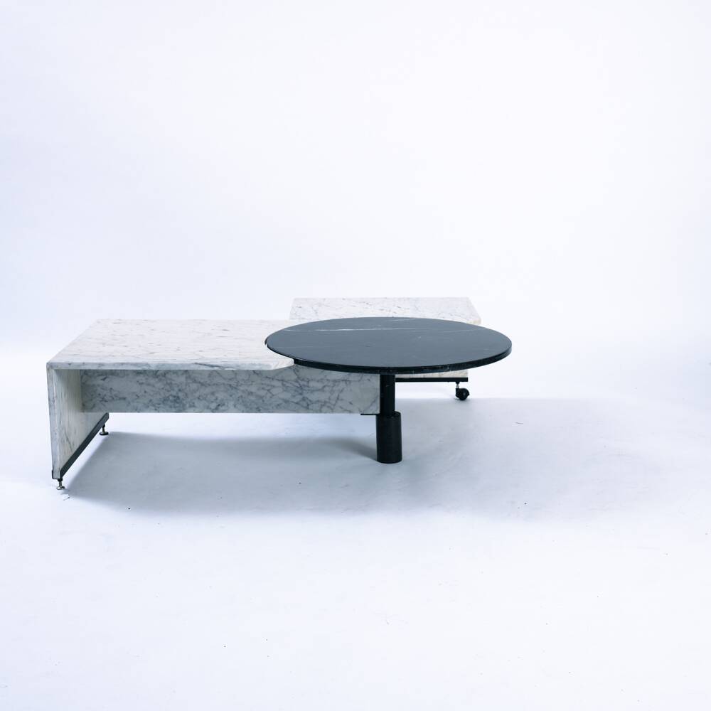 Table basse réglable en marbre noir et blanc italien, années 1980