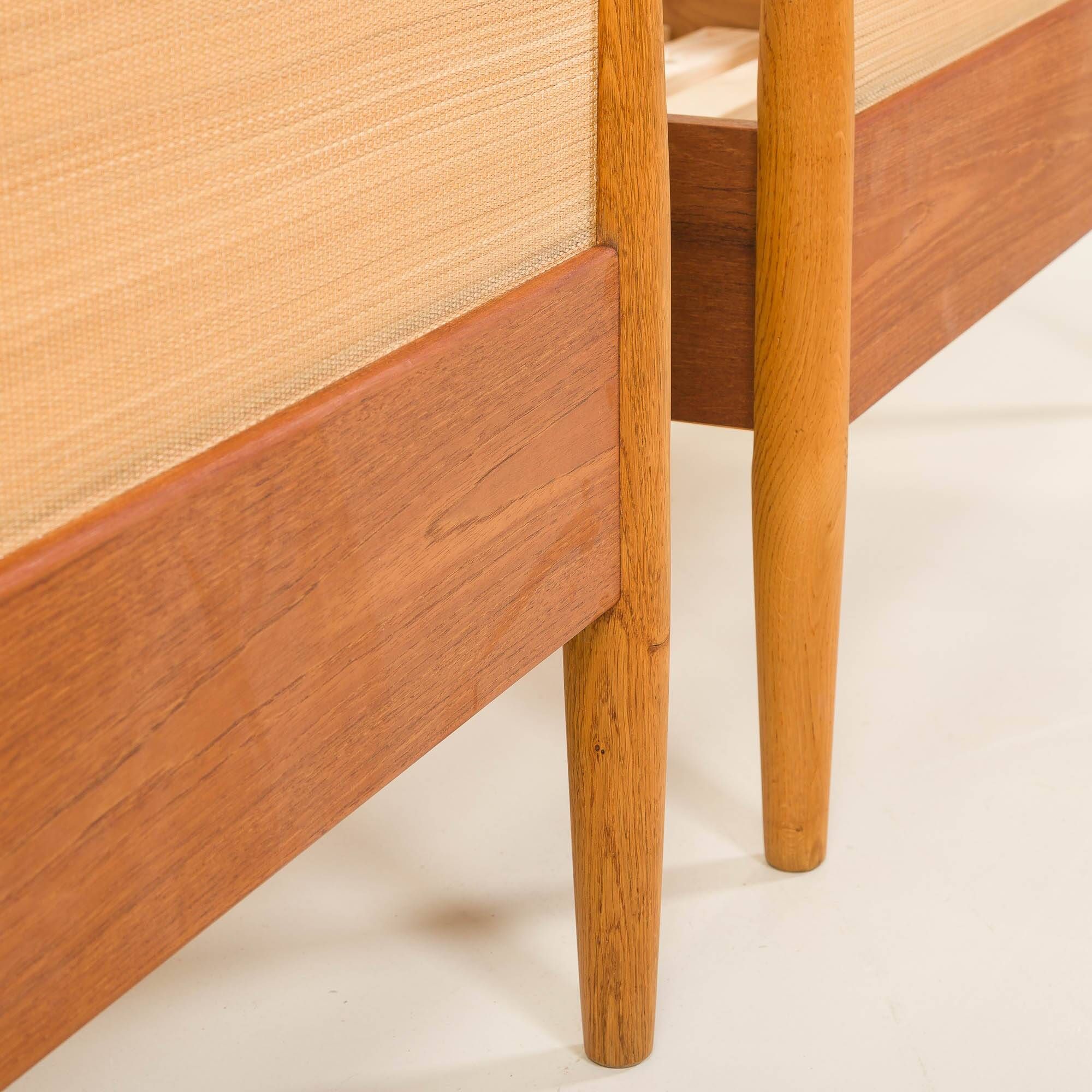 Danish modern teak, oak and cane beds in Hans Wegner style, set of 2 1960s