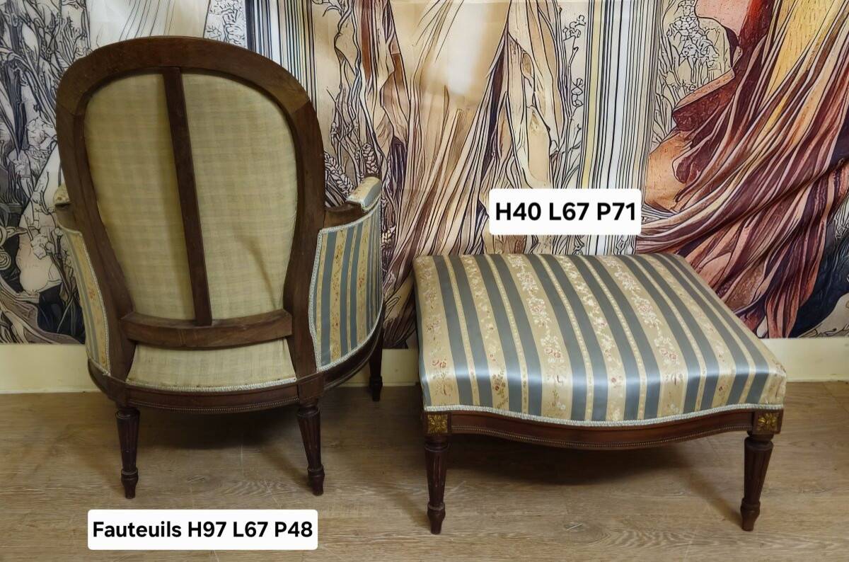 Méridienne, chaise longue style Louis XVI en noyer avec repose-pieds, XIXème s.