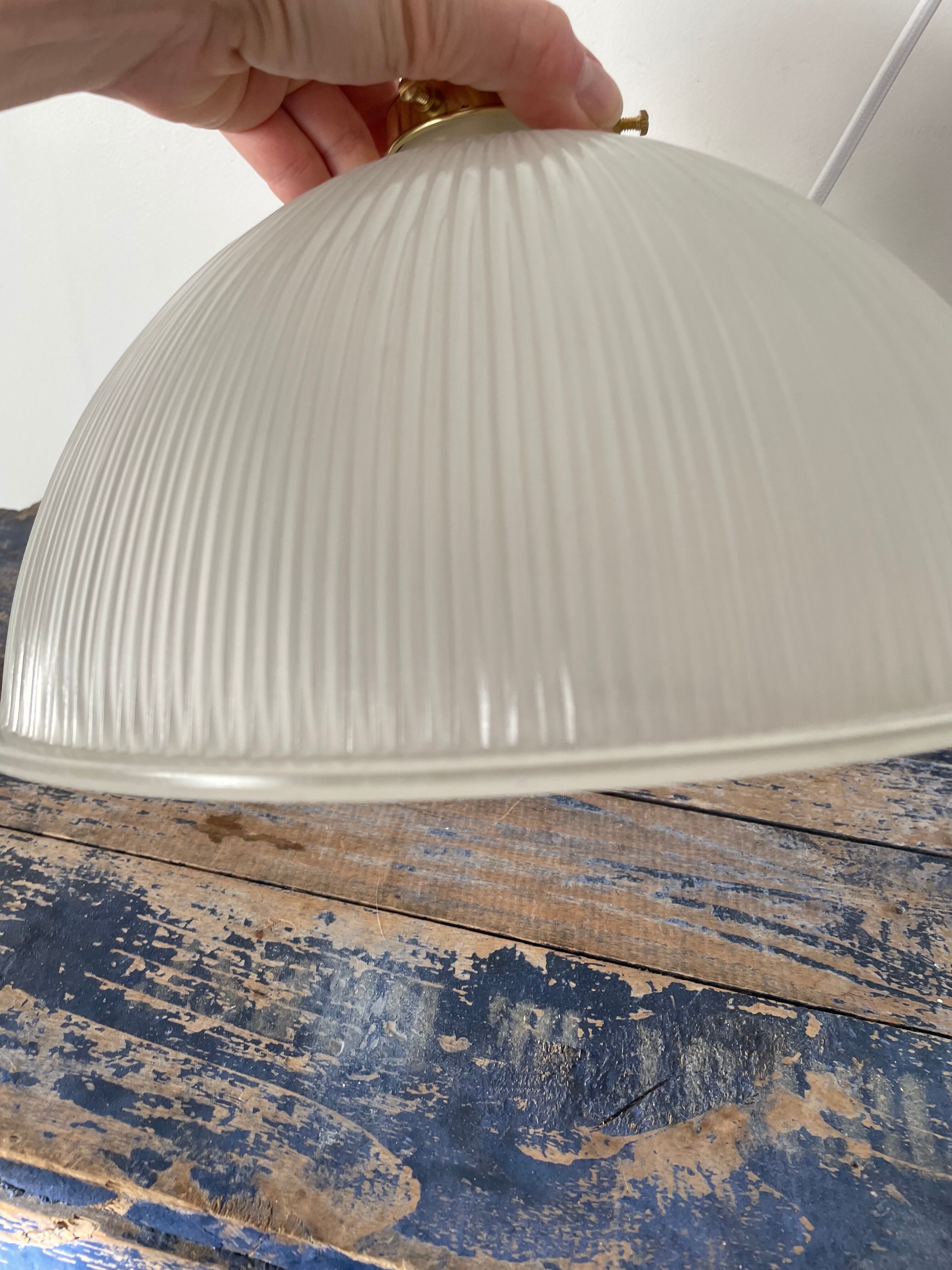 Vintage pendant lamp in electrified prismatic glass with new