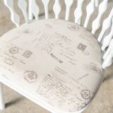 Matte white painted beech chair with upholstered seat in fabric 1970