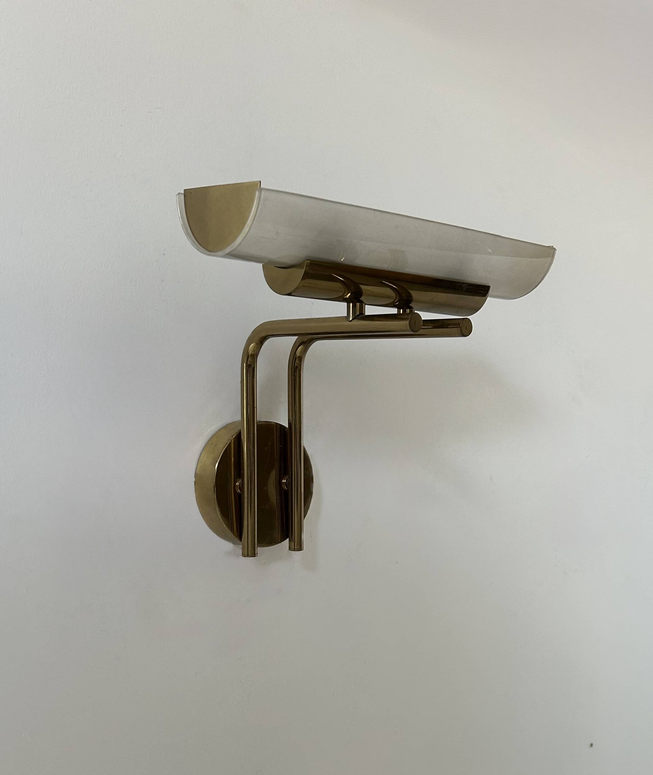 Vintage wall lamp, brass and sandblasted glass, France, 1970