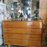 Commode vintage pieds compas miroir tryptique