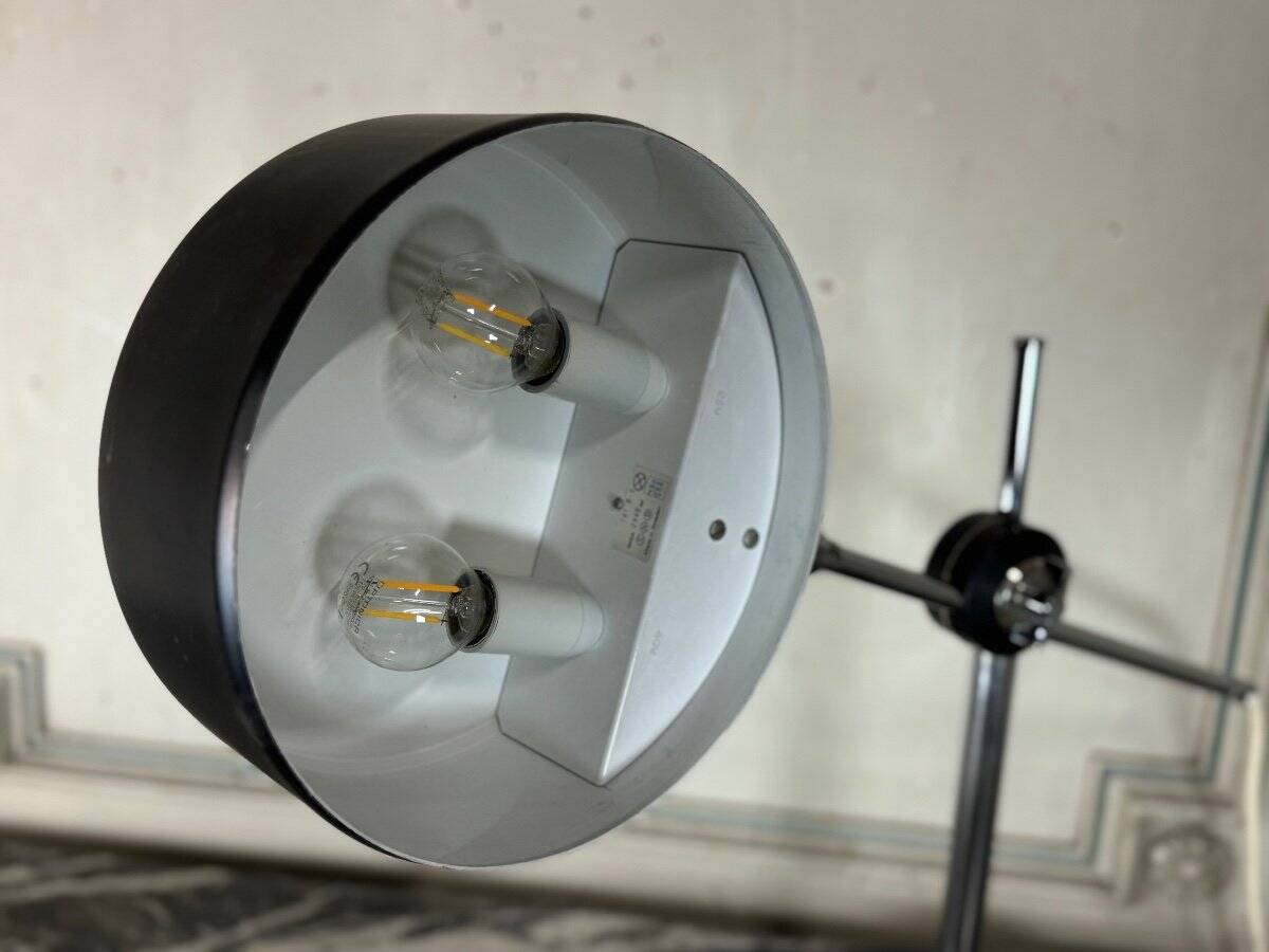 Desk Lamp By Anders Pehrson For Ateljé Lyktan Circa 1960, Leather, Chrome And Metal