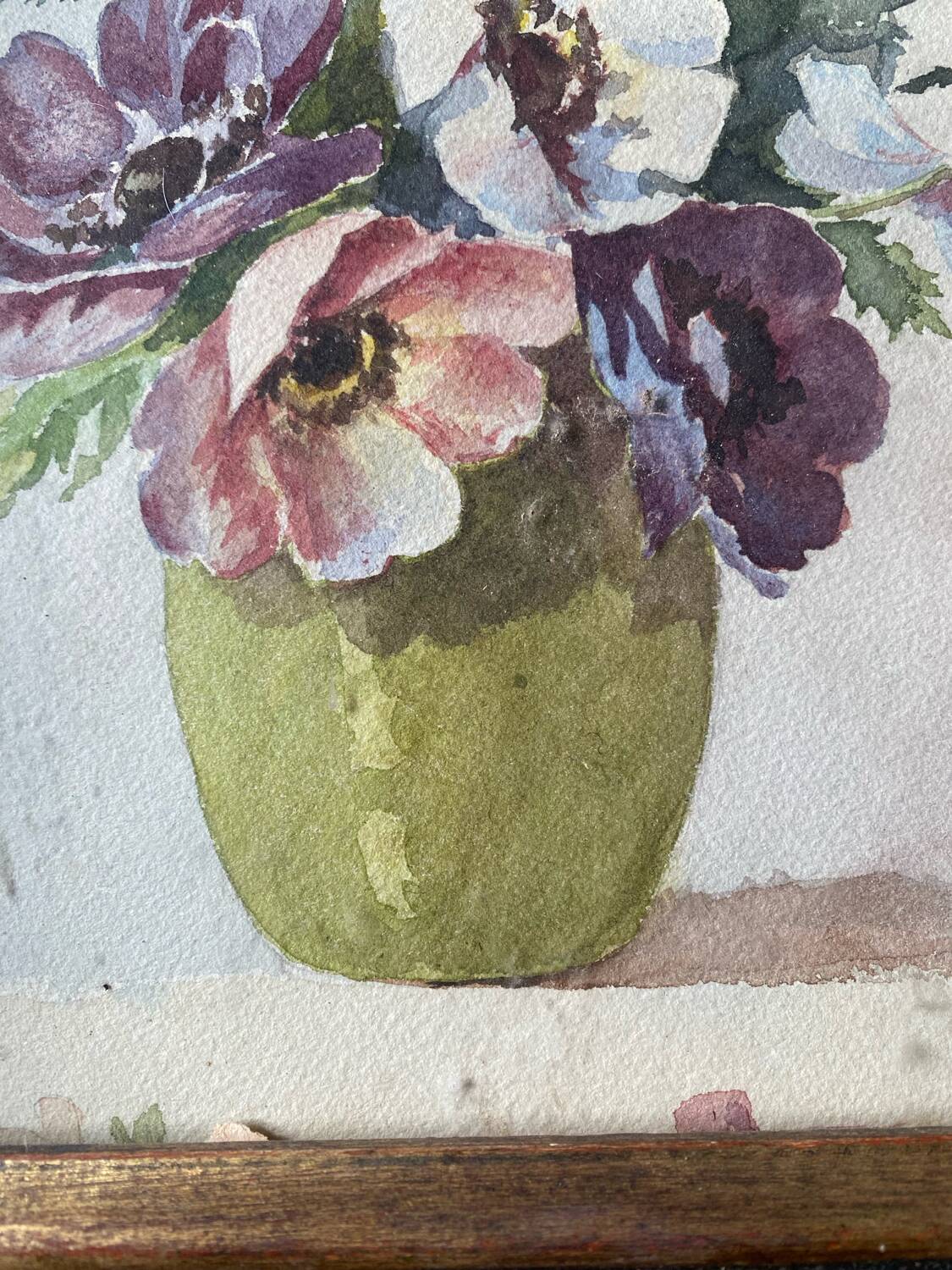 Old painting still life with anemones
