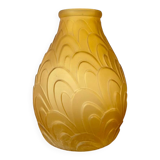 Large amber Art Deco molded glass vase