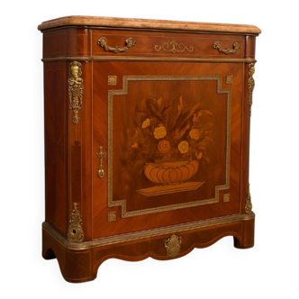 Support furniture in precious wood marquetry, richly decorated with floral marquetry.