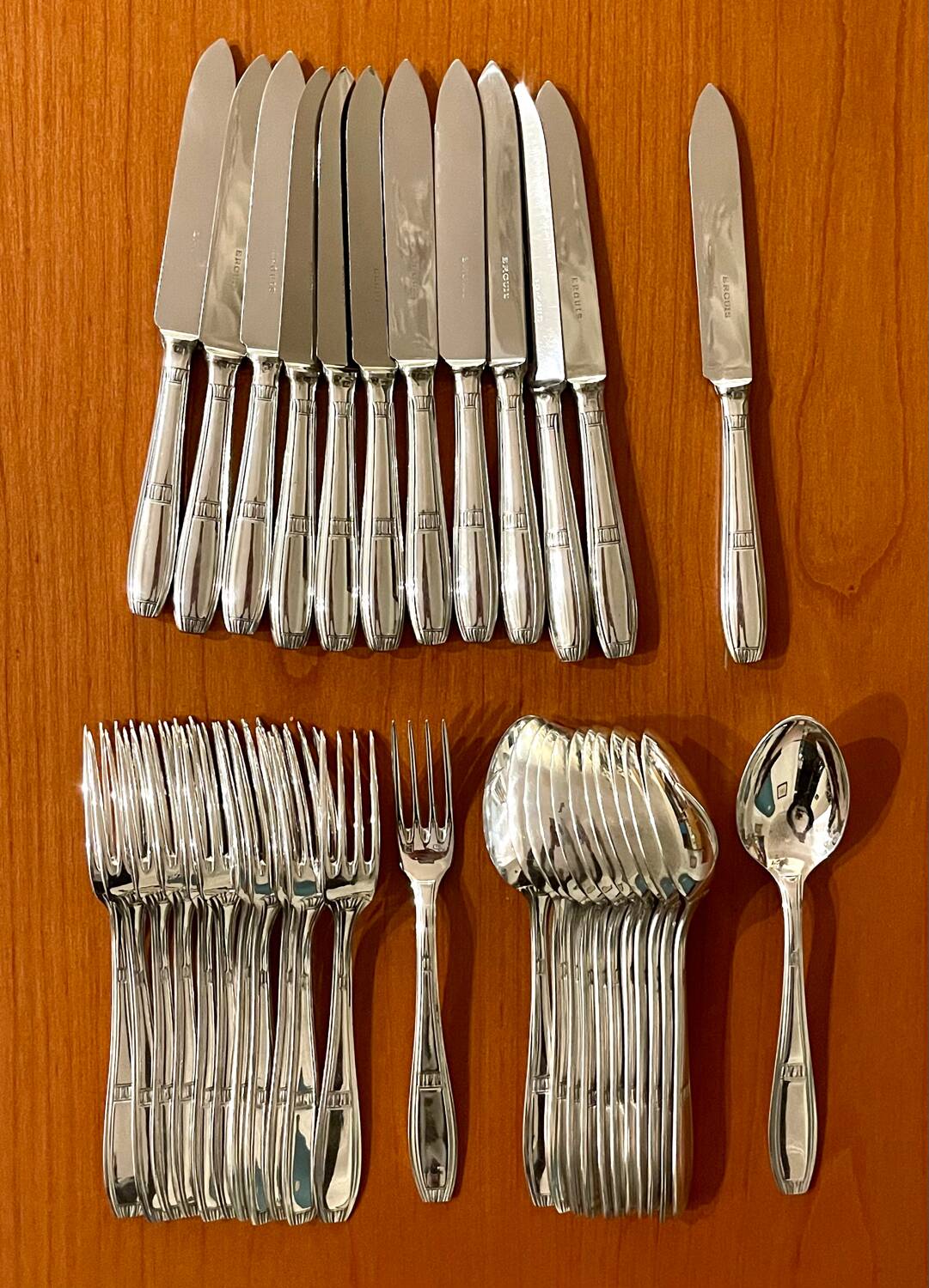 Ercuis, dessert cutlery, fruit and cheese, 36 art deco pieces