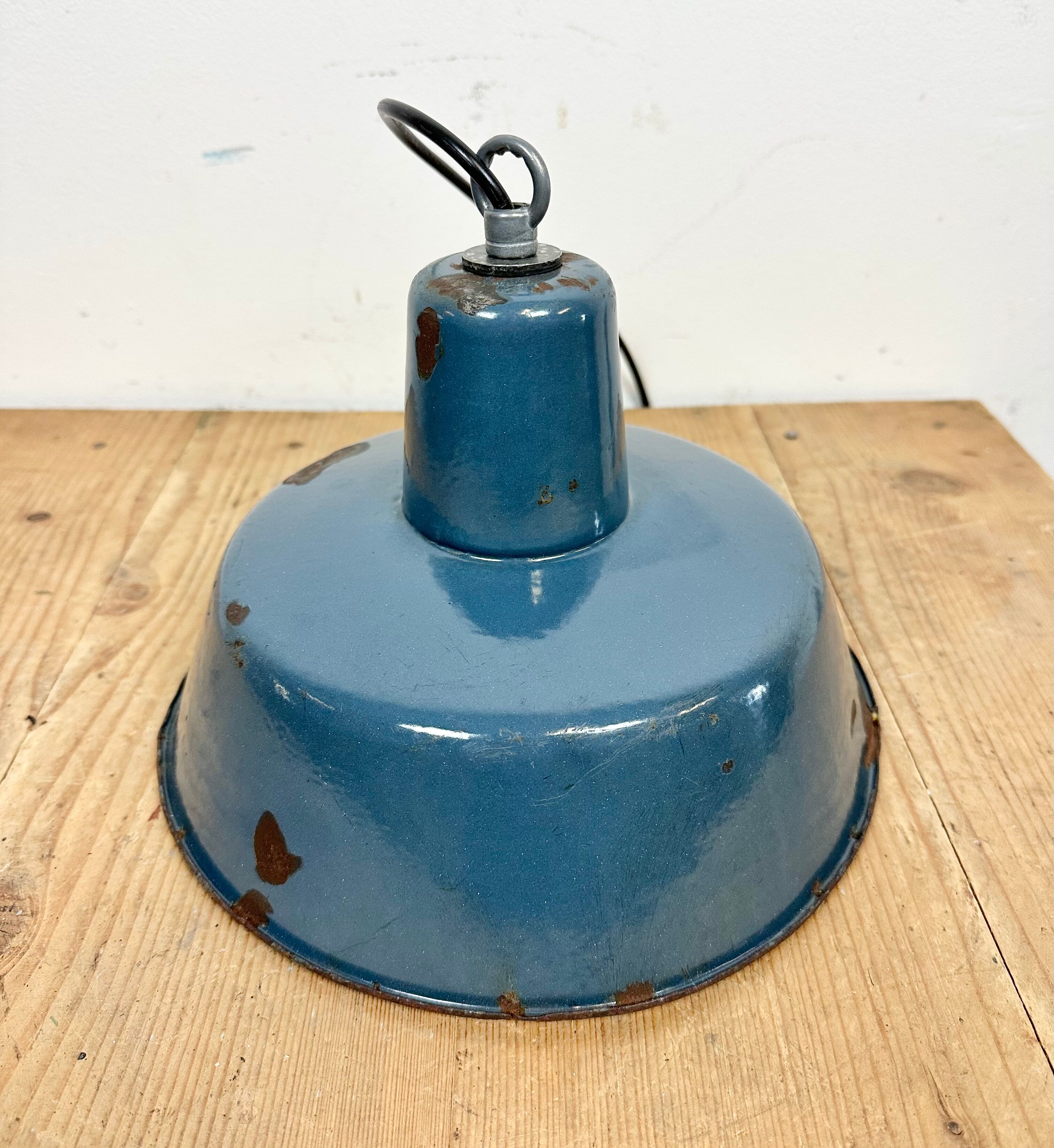 Small Industrial Blue Enamel Pendant Lamp, 1960s