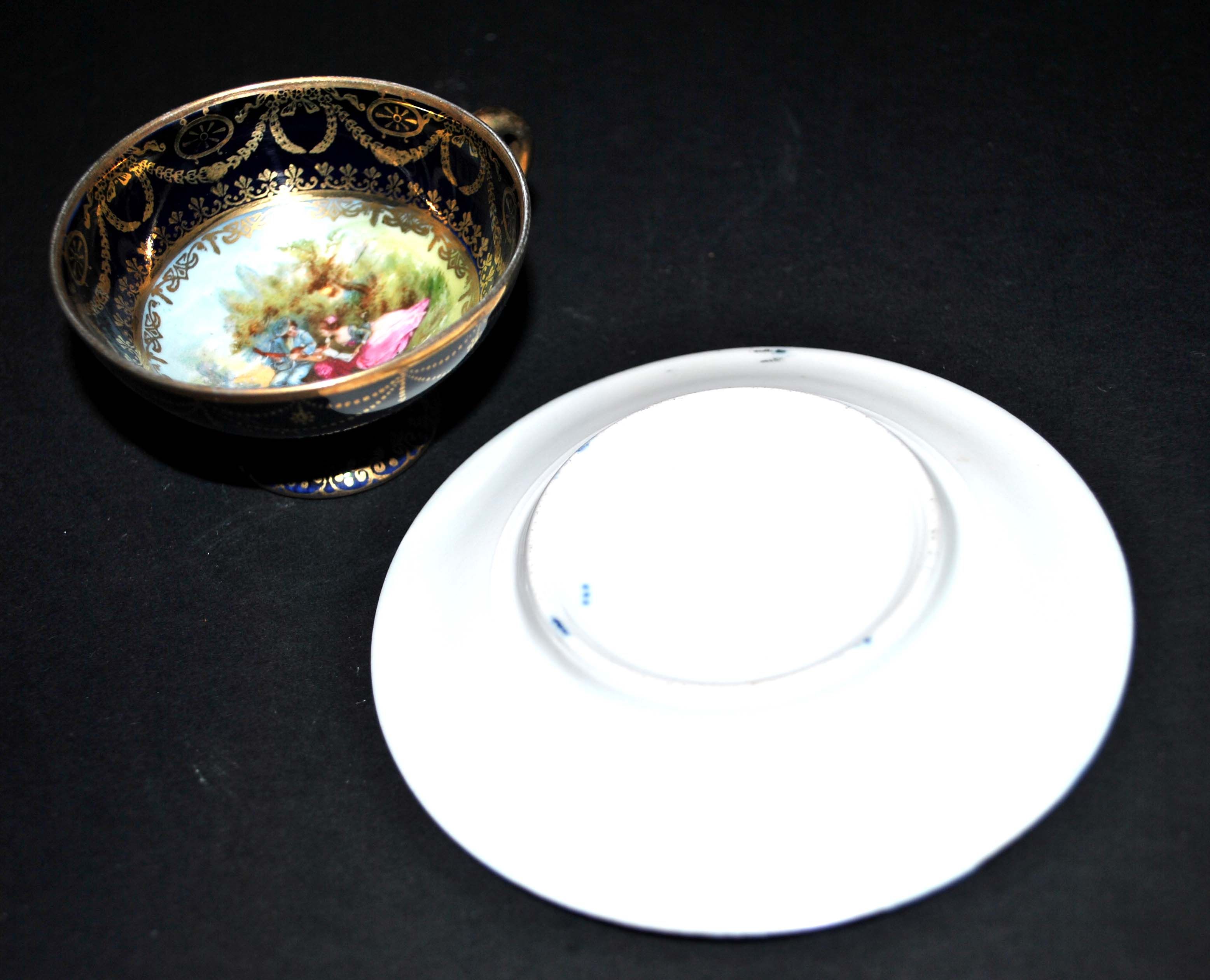 Romantic cup in cobalt blue and gold Vienna porcelain
