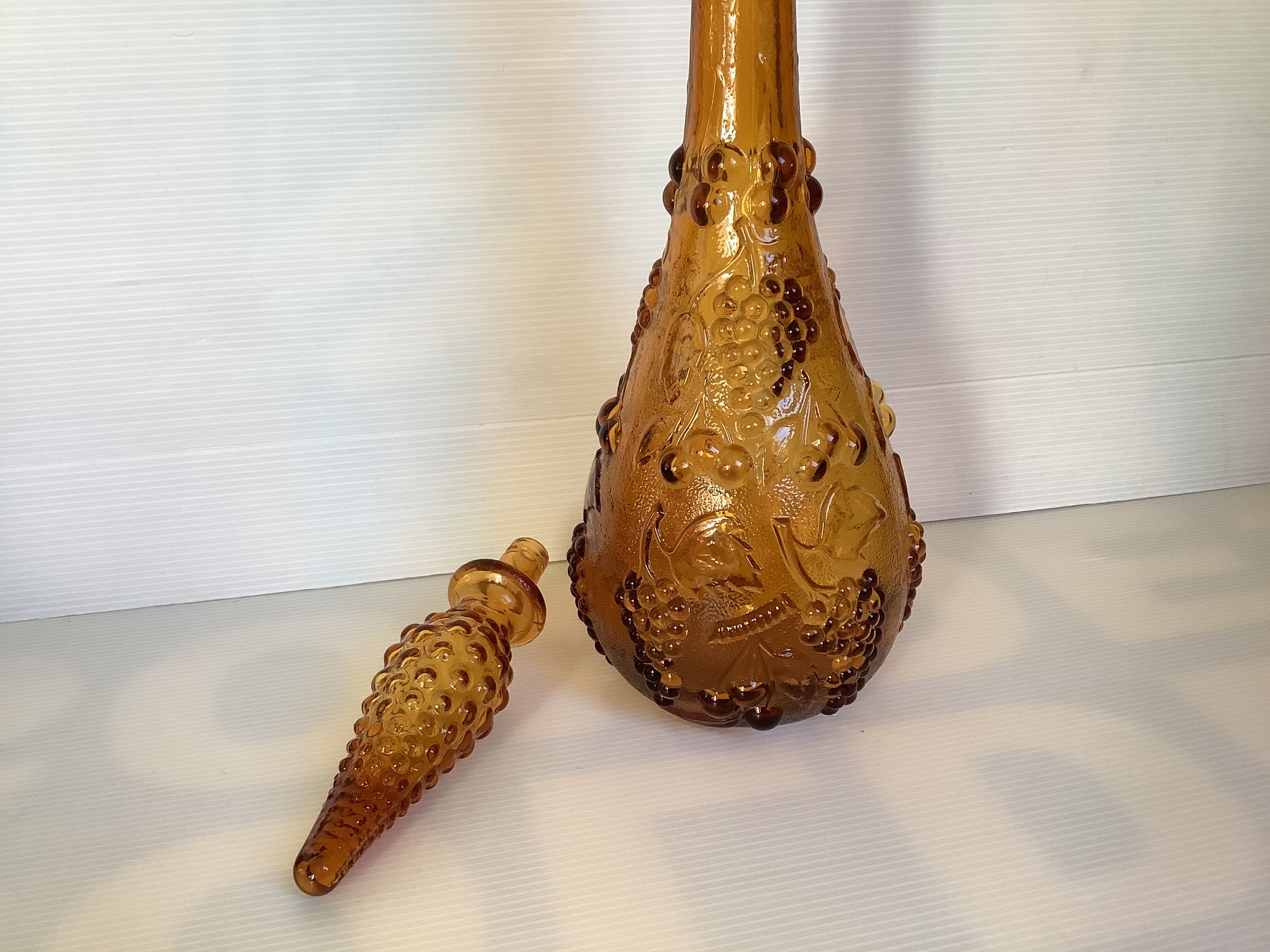 Yellow glass bottle Empoli Italy fruit pattern