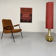 Vintage metal armchair with orange boucle fabric, French design from the 1950s.