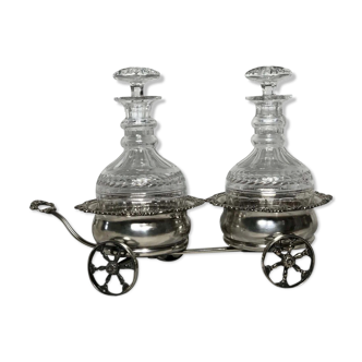 Carafes à décanter en cristal de cognac à double chariot en argent de fine rare antique Mappin & Webb