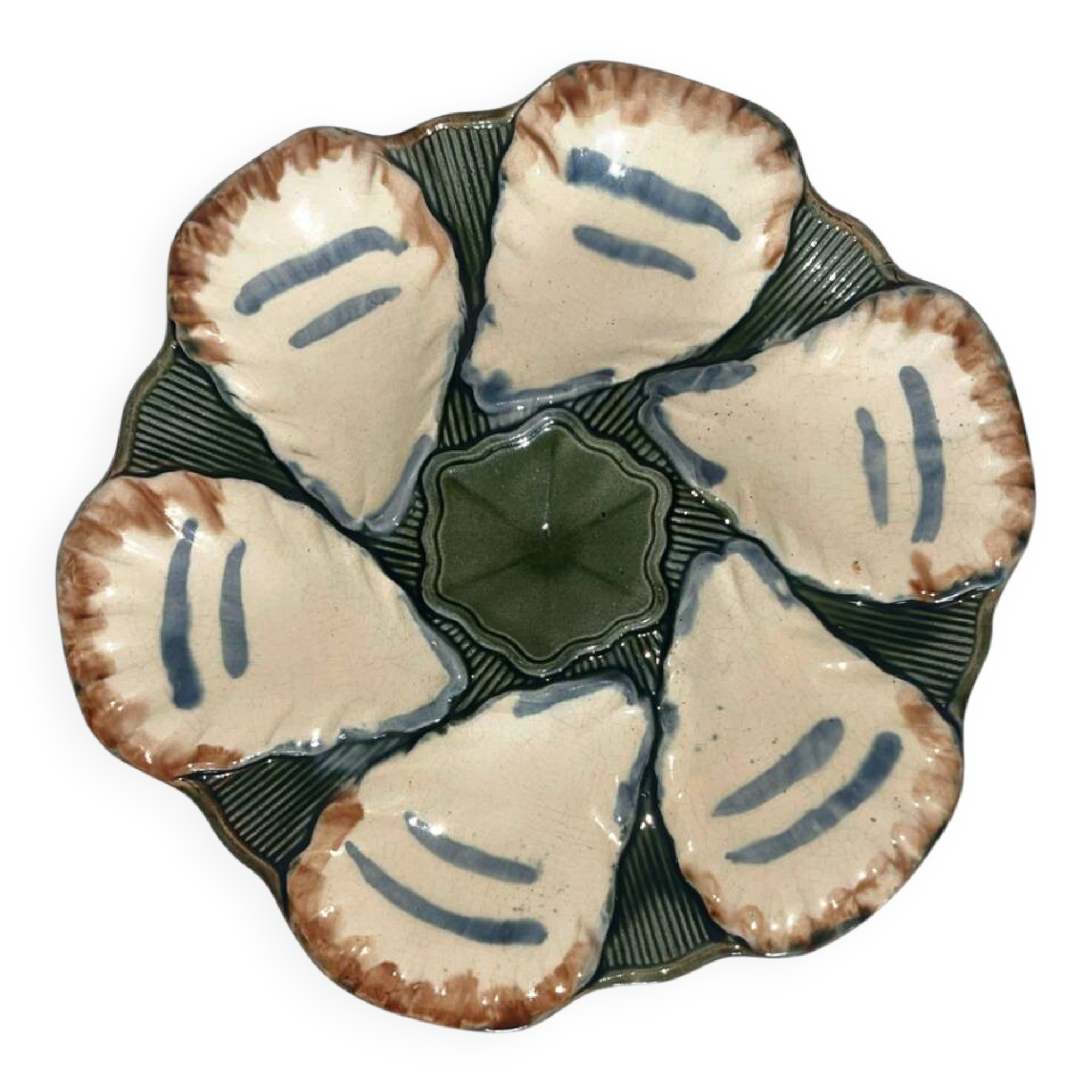 Old Terre de Fer oyster plate – Longchamp 1920, earthenware