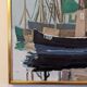Mid-Century Modern Swedish "Green Sails" Vintage Seascape Oil Painting, Framed