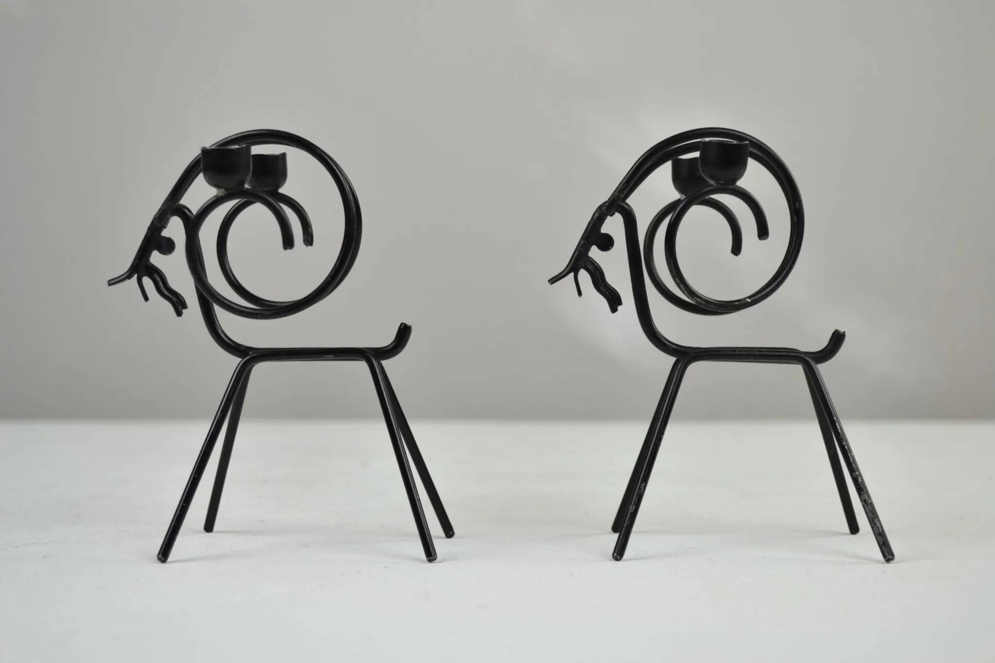Pair of Black Metal Goat Candleholders — Gunnar Ander for Ystad-Metall, Sweden, 1960s