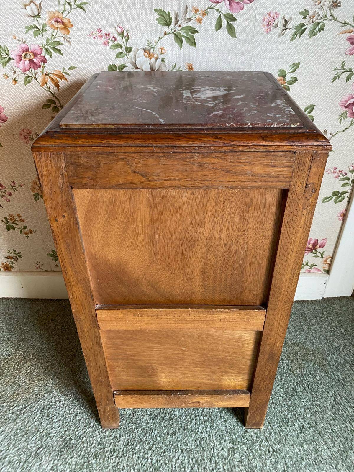 Vintage wooden nightstands/bedside tables carved with art deco motifs