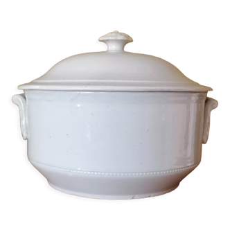 Old numbered white enamelled tureen