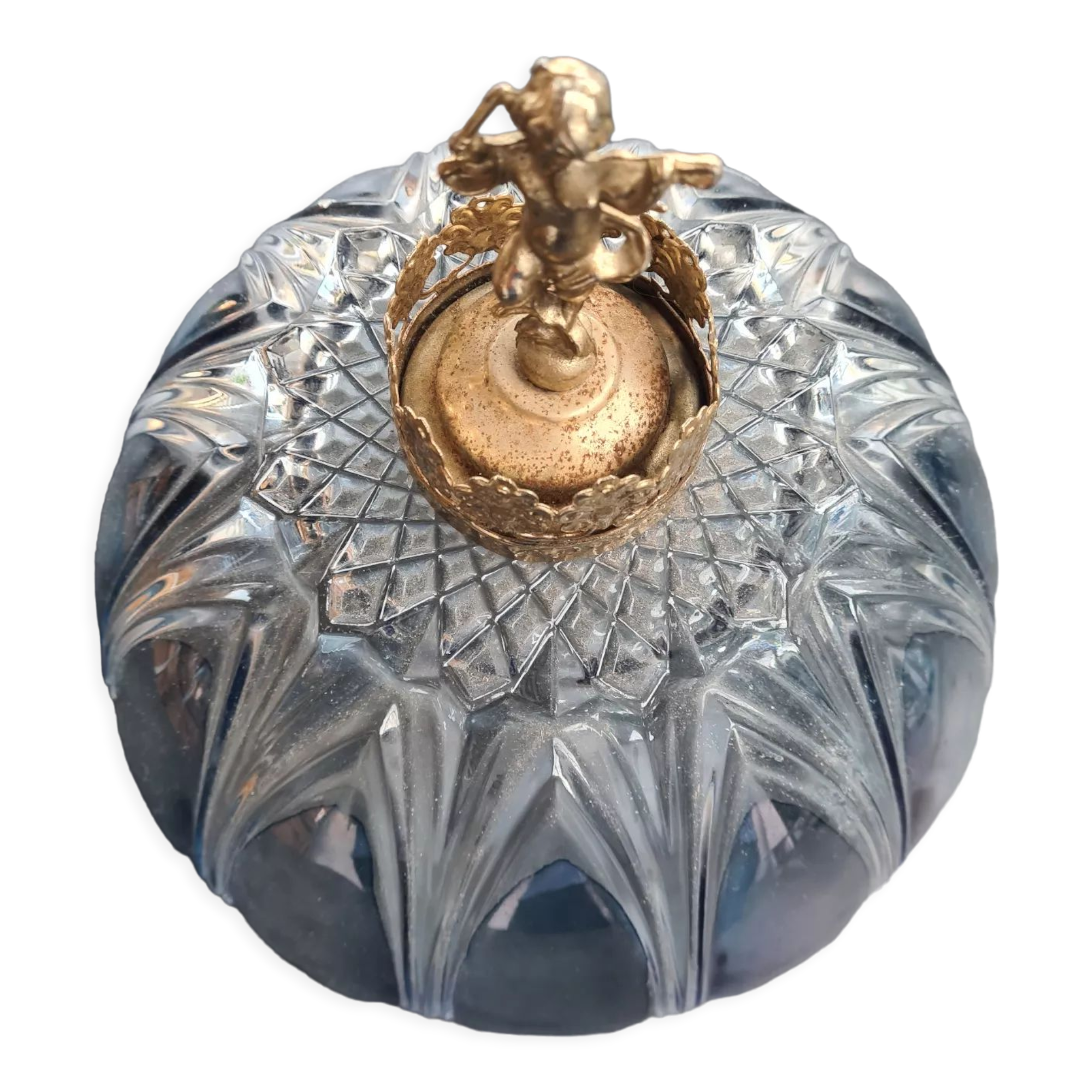 Glass lampshade with brass angel