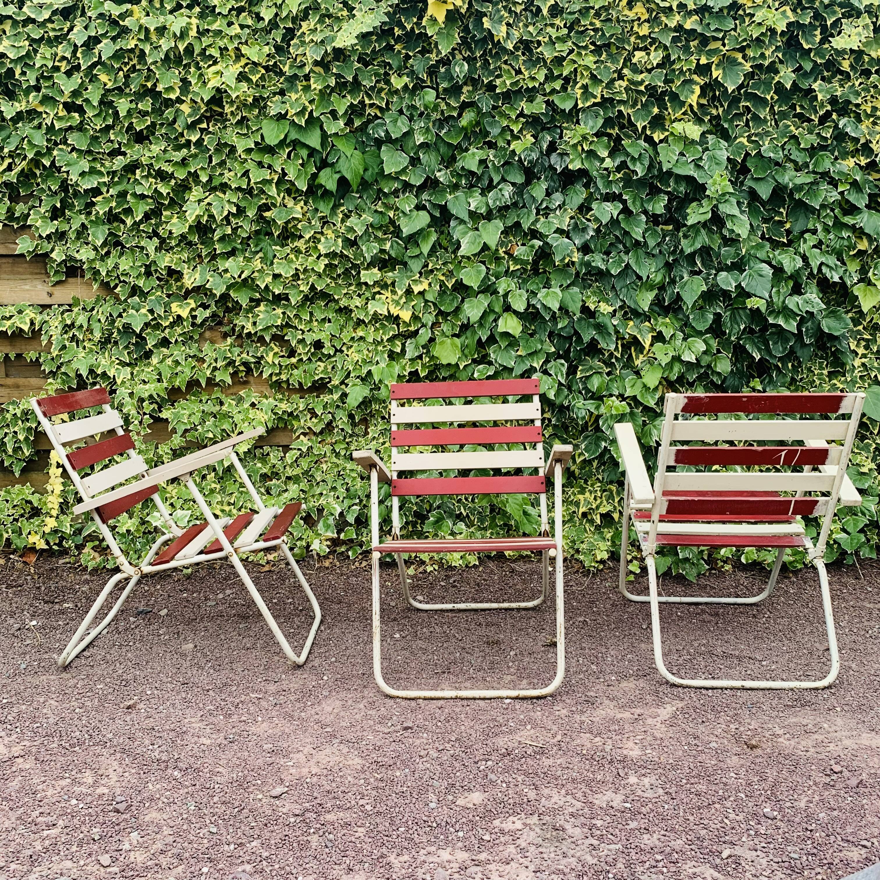 Set of 3 folding garden armchairs