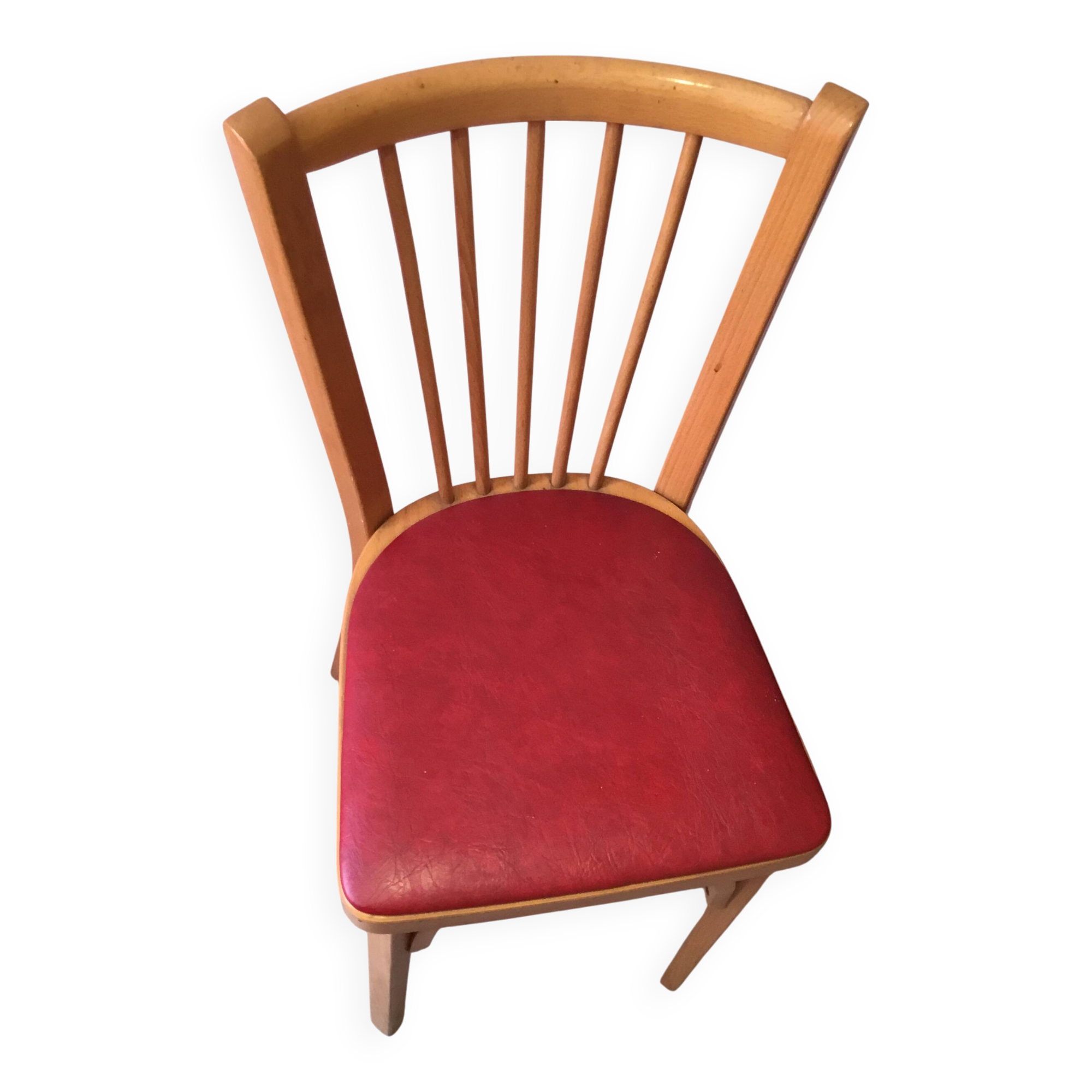 Chaise bistrot Baumann en bois et skaï rouge