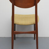 Set of 5 chairs in teak, yellow fabric