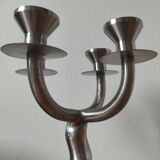 Vintage brutalist chandelier with 4 lights in brushed metal.