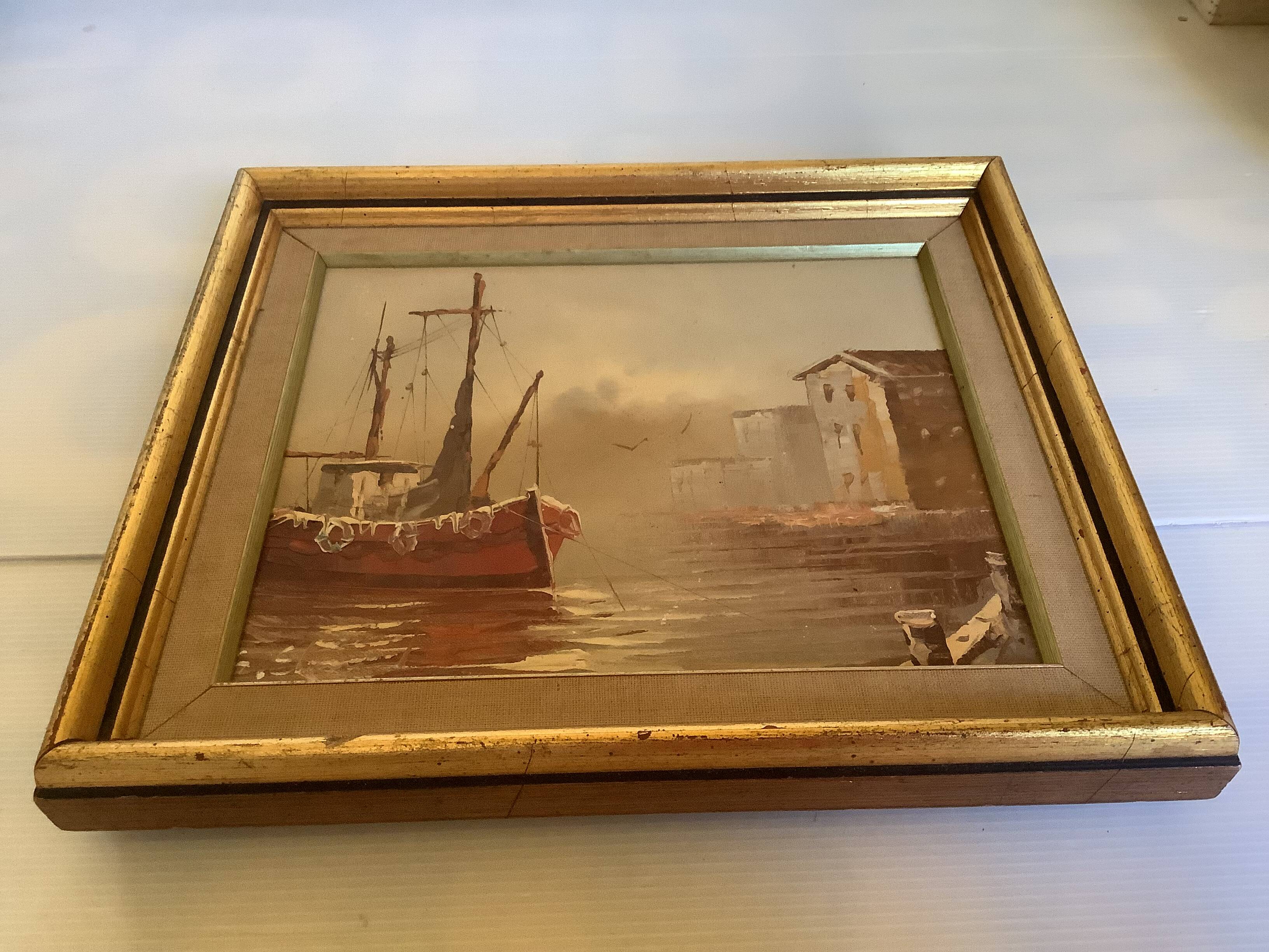 ANCIEN TABLEAU HUILE Sur Toile Paysage Marin Signé EUR 15,00 - FR