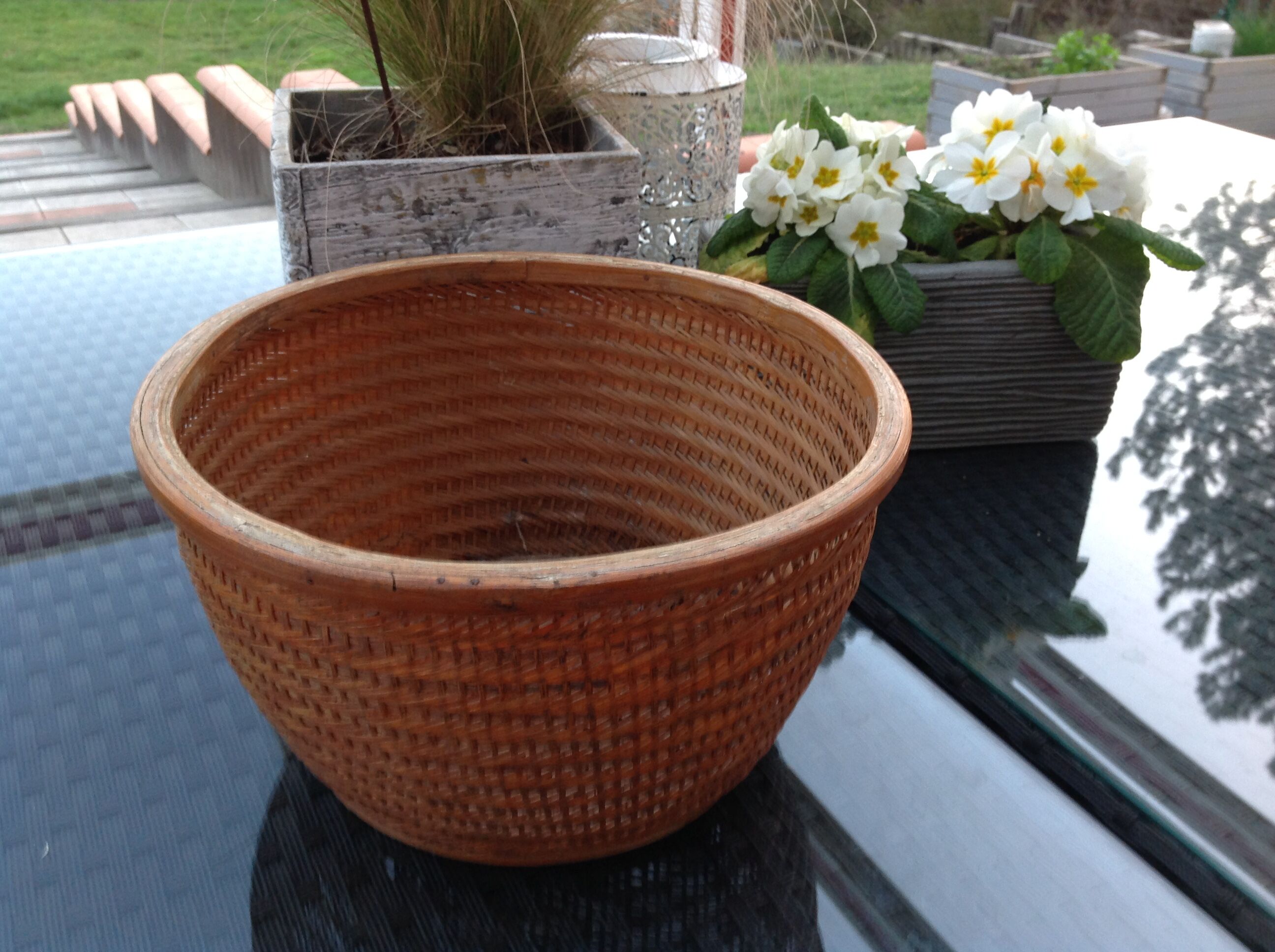 Braided wicker pot cover, vintage 60s/70s