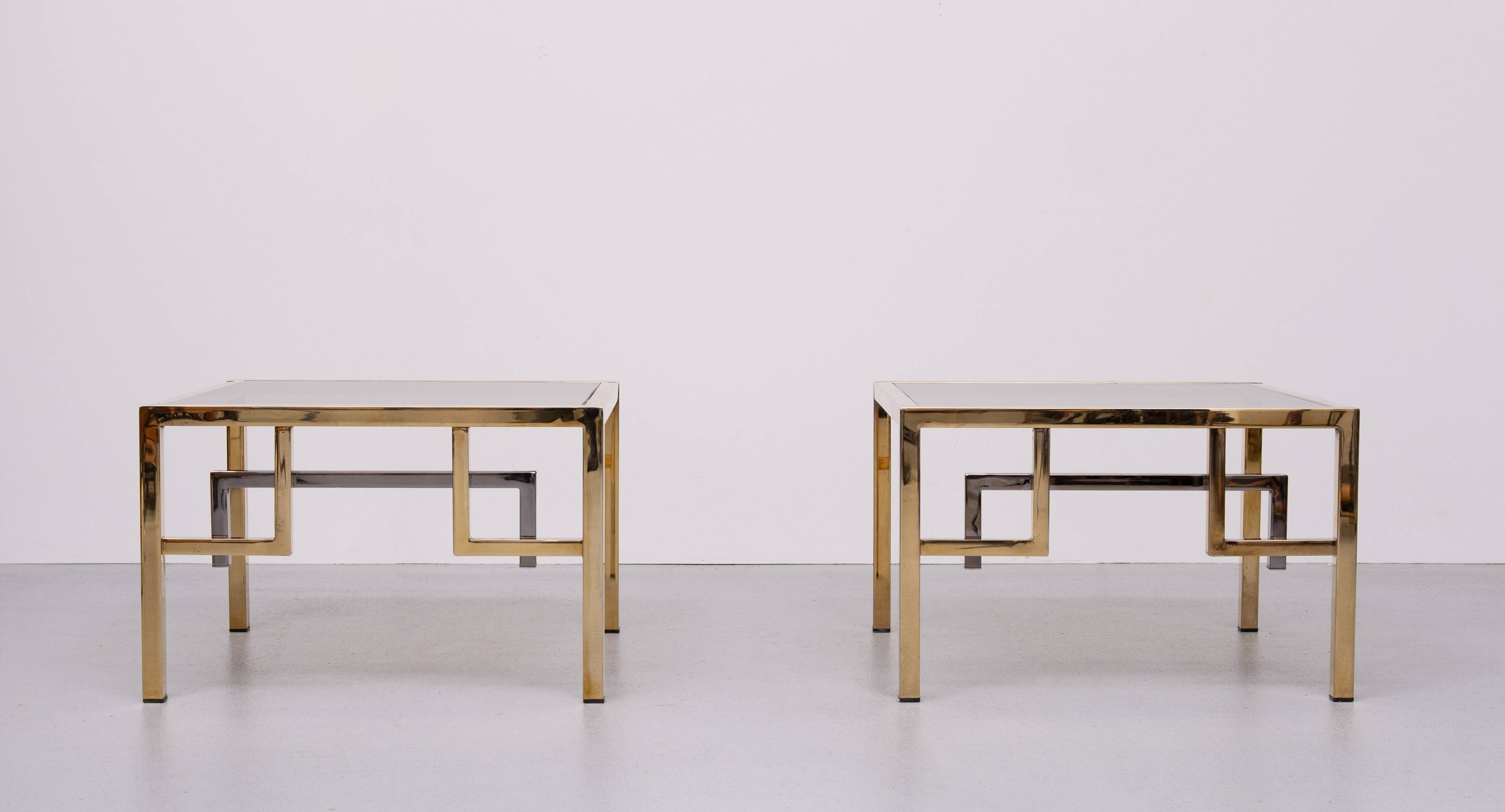 Pair Brass square side tables Belgo Chrome 1970s Belgium