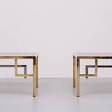 Pair Brass square side tables Belgo Chrome 1970s Belgium