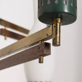 Vintage 50's chandelier in brass, green metal and glass italian design