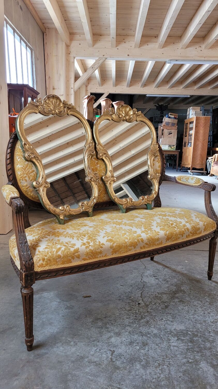 Pair of mirrors style louis xv rocaille in gilded wood carved 1900