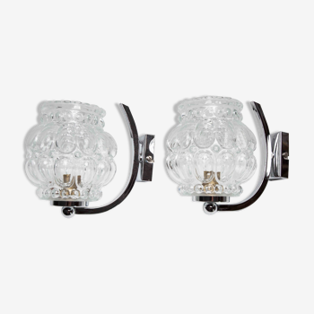 Pair of wall lamps 60 chrome and glass