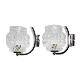 Pair of wall lamps 60 chrome and glass