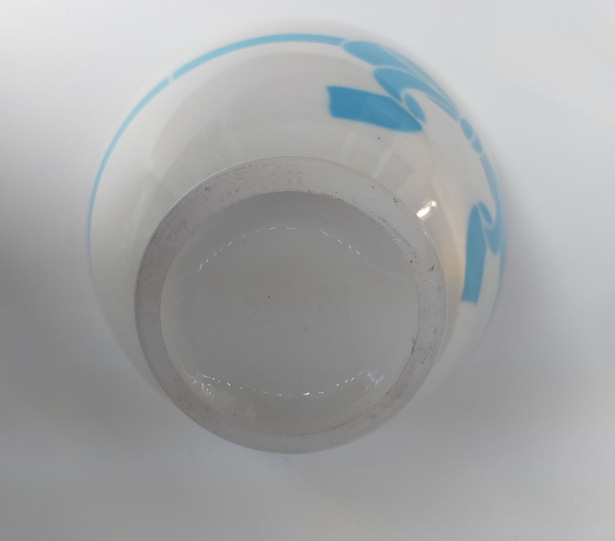 Old ceramic bowl earthenware white French blue ribbon of the 50s vintage