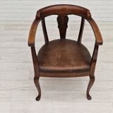Scandinavian armchair, original condition, leather, oak wood, 1950s,