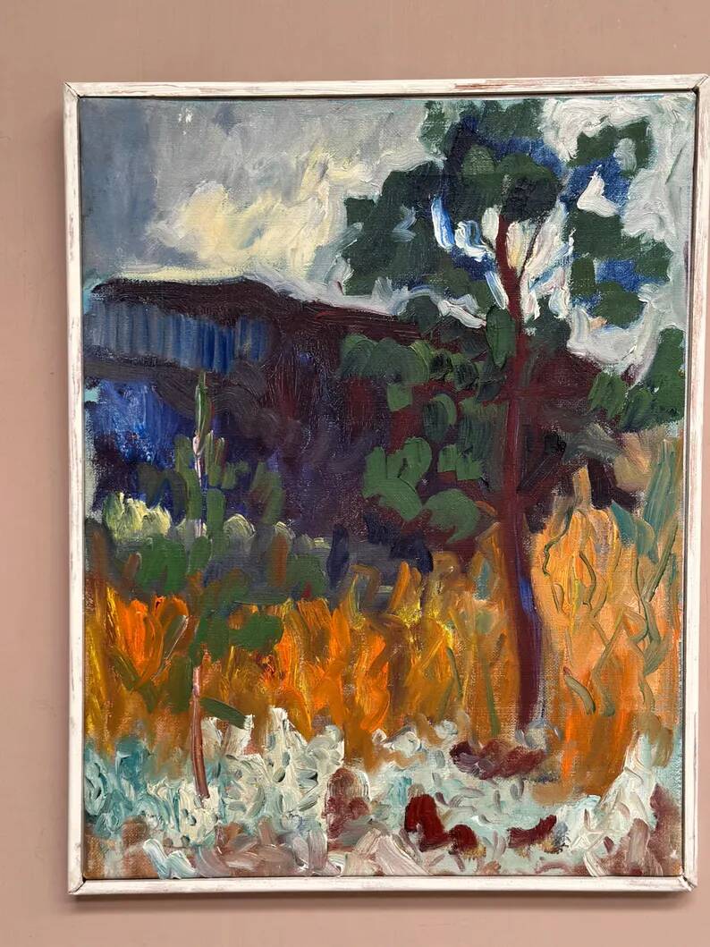 Original Swedish Oil on Canvas – "Tree in a Landscape", Unknown Artist – Vintage and Framed – 33 × 28 cm (12.9" × 11")