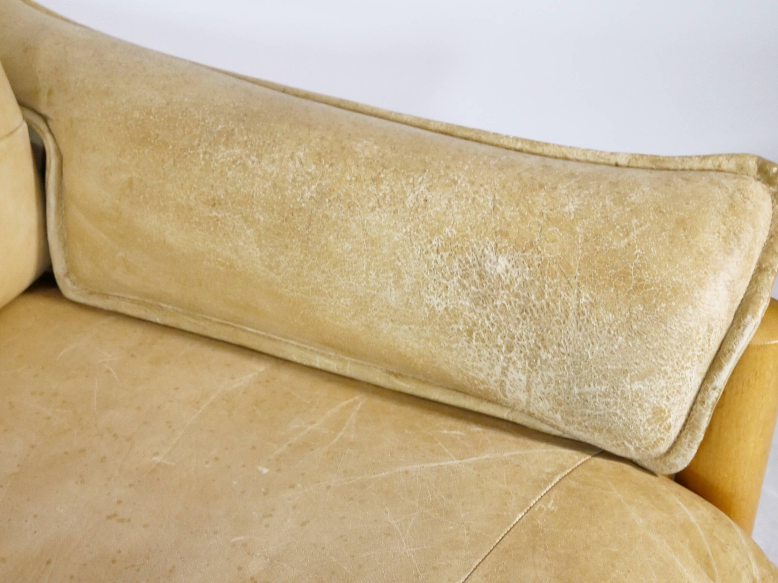 Mid-Century Camel Leather Armchairs with Ottomans, Set of 2, 1970s