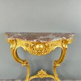 Console Murale De Style Louis XV En Bois Doré Et Marbre, XIXe Siècle