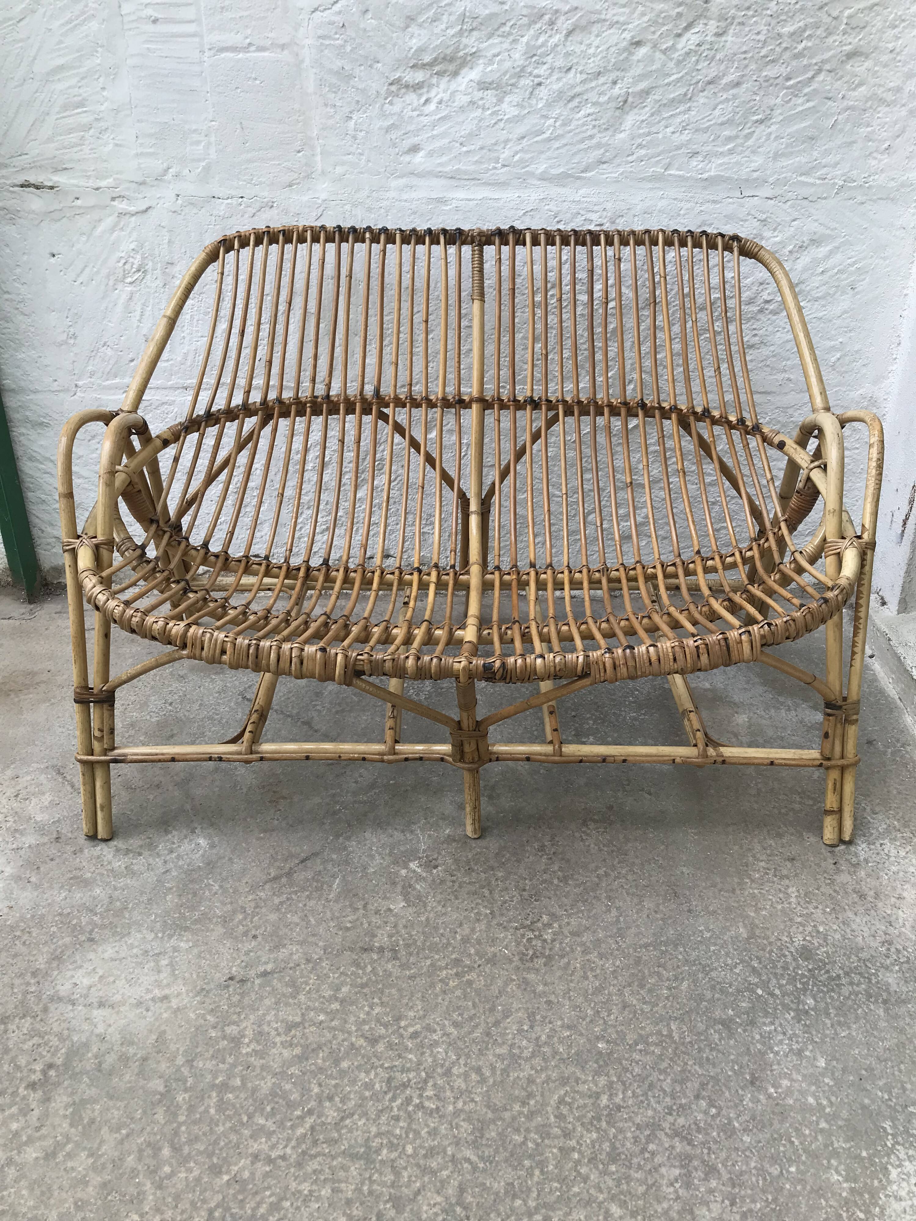 Vintage rattan bench