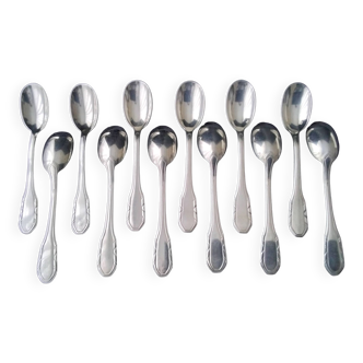 Box of 12 espresso spoons, mocha in silver metal SFAM